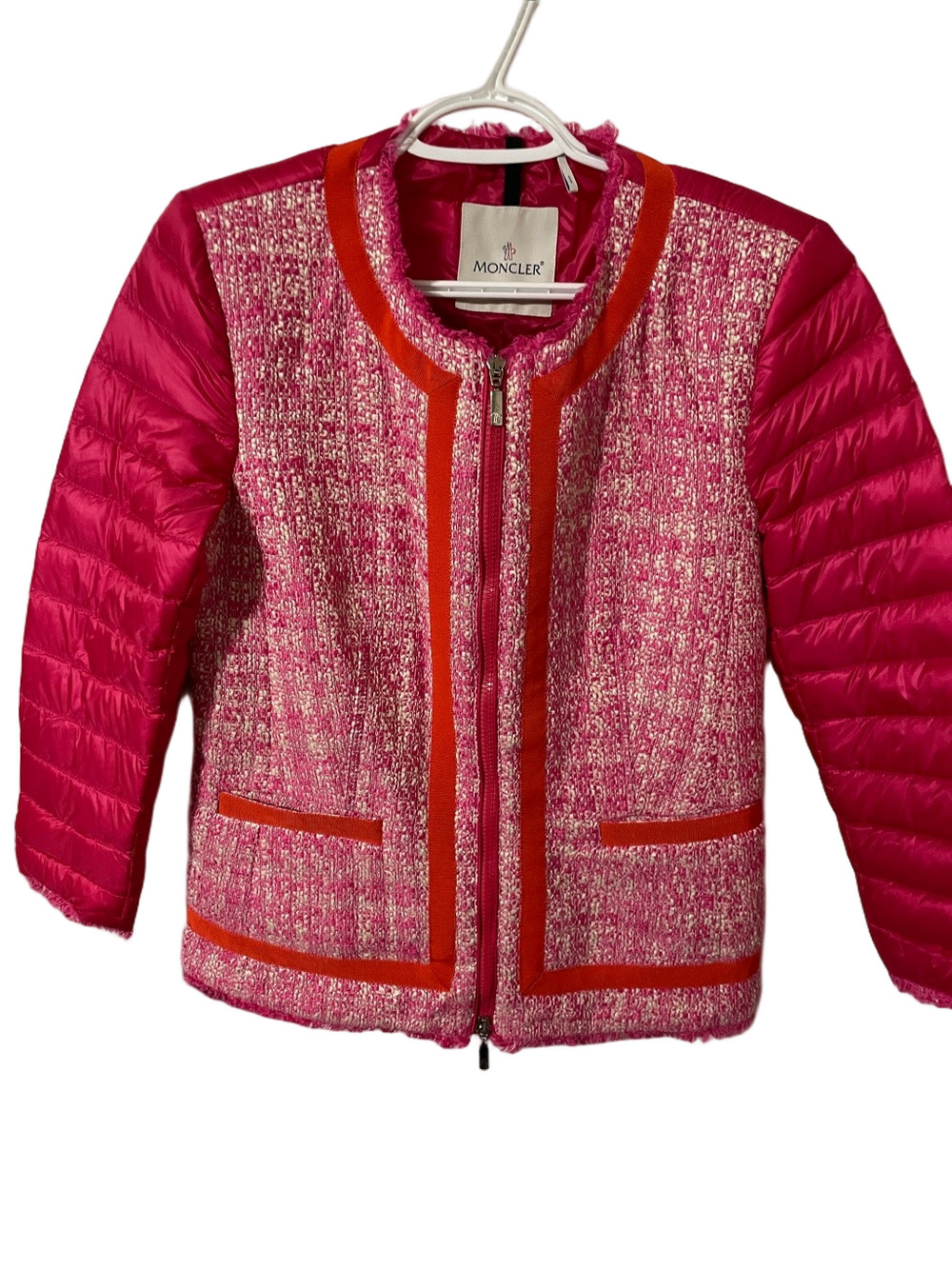 Moncler Pink Tweed & Quilted Down Filled Jacket Size 3/Large
